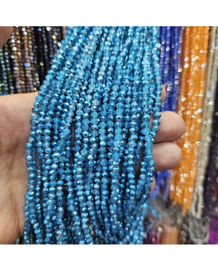 4mm İpe Dizili Kristal Boncuk Şeffaf Janjanlı Turkuaz - 10 Dizi