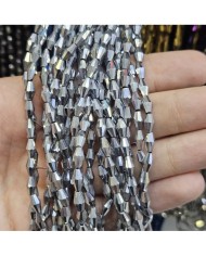 4mm İpe Dizili Arpa Mekik Kristal Boncuk Metalik Kaplama Gümüş - 1 Dizi