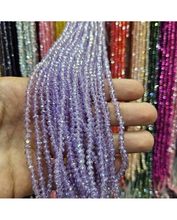 4mm İpe Dizili Kristal Boncuk Şeffaf Janjanlı Lila - 10 Dizi