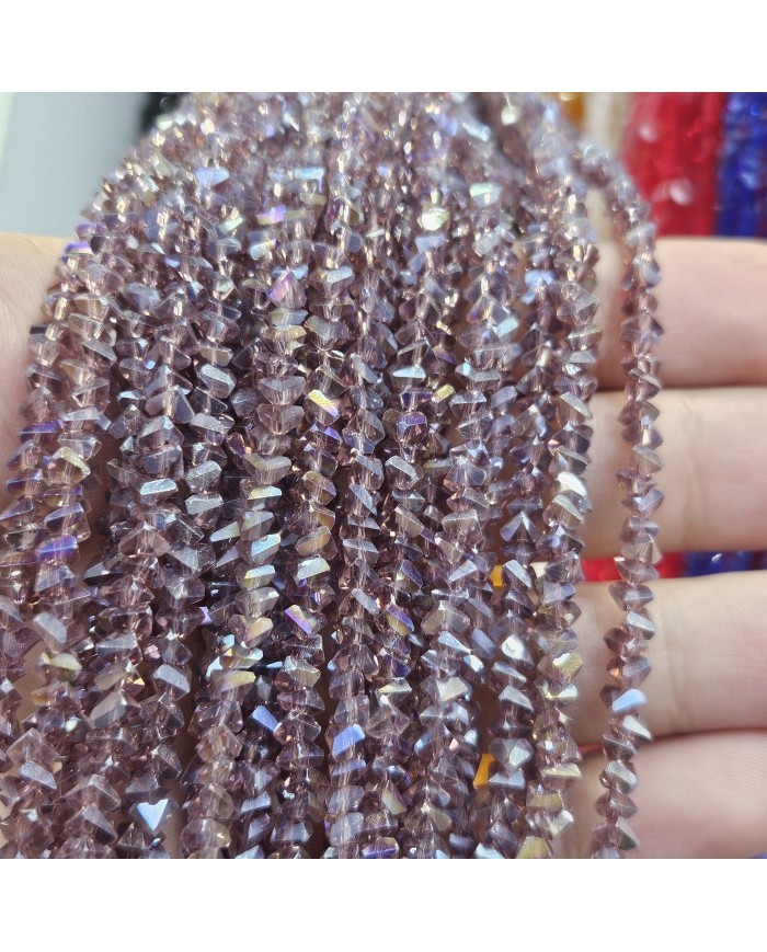 5 Adet İpe Dizili Üçgen Kristal Boncuk - Janjanlı Gül Kurusu - 4mm