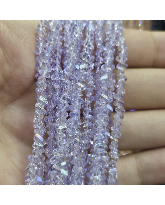 5 Adet İpe Dizili Üçgen Kristal Boncuk - Janjanlı Açık Lila - 4mm