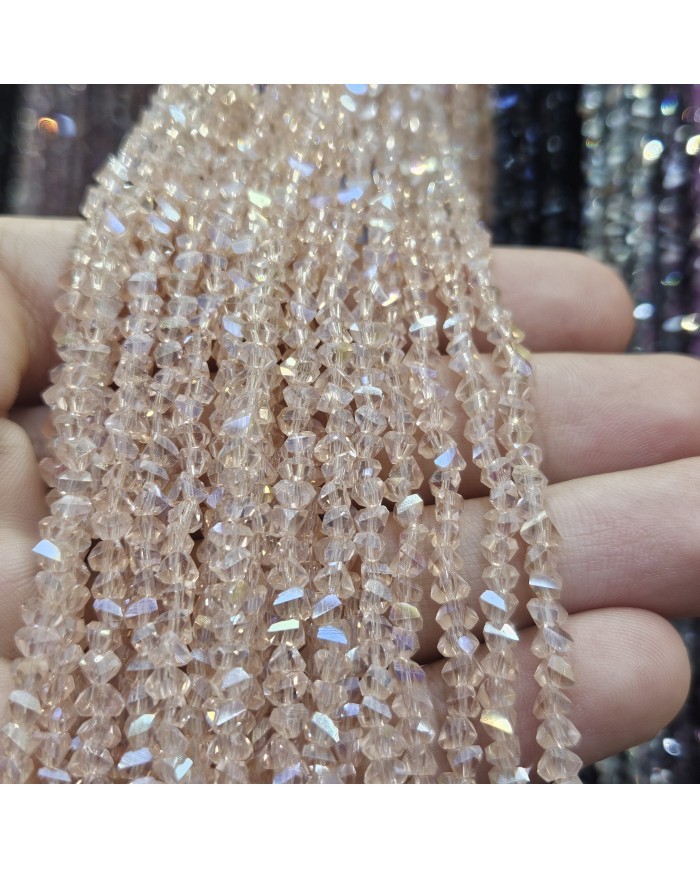 5 Adet İpe Dizili Üçgen Kristal Boncuk - Janjanlı Şeftali - 4mm