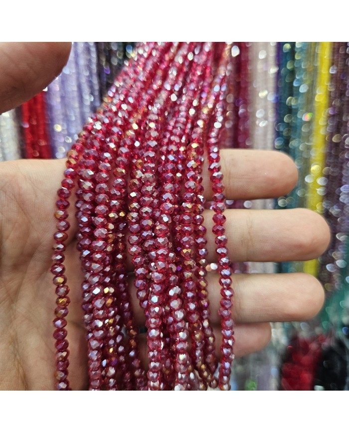 4mm İpe Dizili Kristal Boncuk Şeffaf Janjanlı Bordo - 10 Dizi