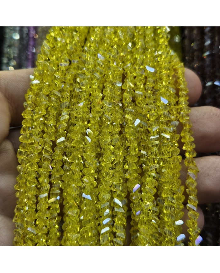 5 Adet İpe Dizili Üçgen Kristal Boncuk - Janjanlı Sarı - 4mm