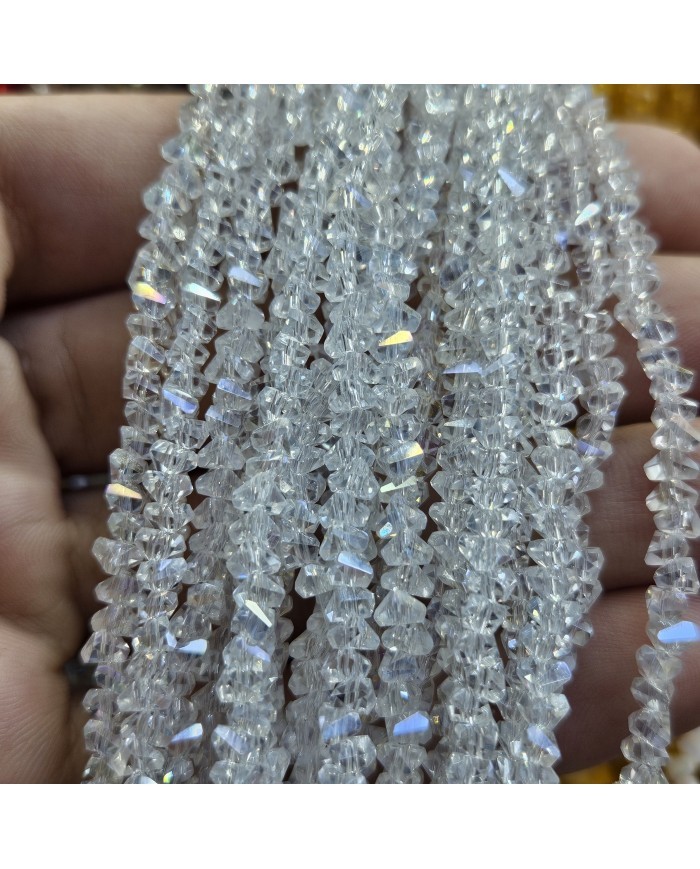 5 Adet İpe Dizili Üçgen Kristal Boncuk - Janjanlı Şeffaf - 4mm