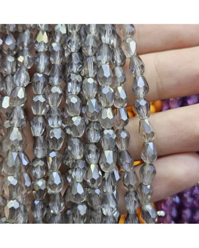 6mm İpe Dizili Damla Kristal Boncuk Şeffaf Janjanlı Füme - 1 Dizi