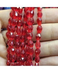 6mm İpe Dizili Damla Kristal Boncuk Şeffaf Janjanlı Kırmızı - 1 Dizi