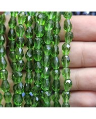 6mm İpe Dizili Damla Kristal Boncuk Şeffaf Janjanlı Yeşil - 1 Dizi