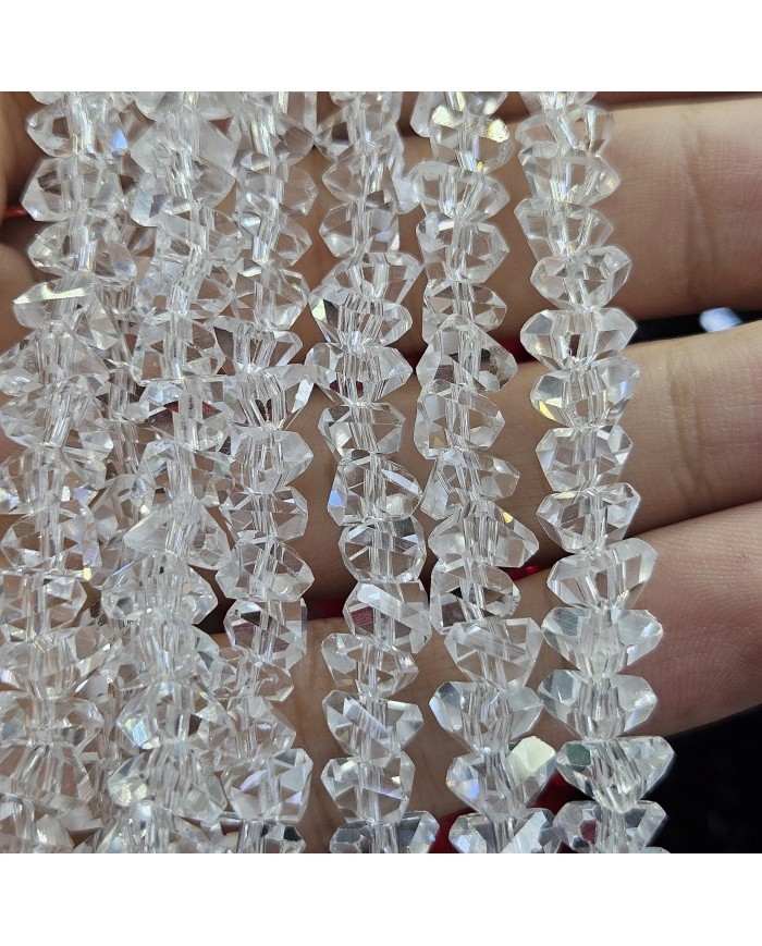 8mm İpe Dizili Üçgen Kristal Boncuk Metalik Kaplama Gri Mor - 1 Dizi