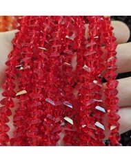 8mm İpe Dizili Üçgen Kristal Boncuk Şeffaf Koyu Kırmızı - 1 Dizi
