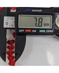 8mm İpe Dizili Üçgen Kristal Boncuk Şeffaf Koyu Kırmızı - 1 Dizi