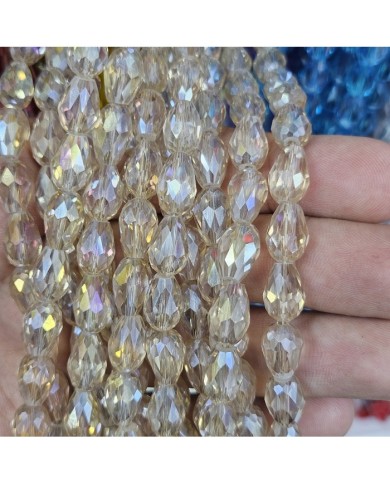 8mm İpe Dizili Damla Kristal Boncuk Şeffaf Şampanya Sarısı - 1 Dizi