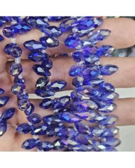 12x5mm İpe Dizili Yandan Delikli Damla Kristal Boncuk Şeffaf Lacivert - 1 Dizi