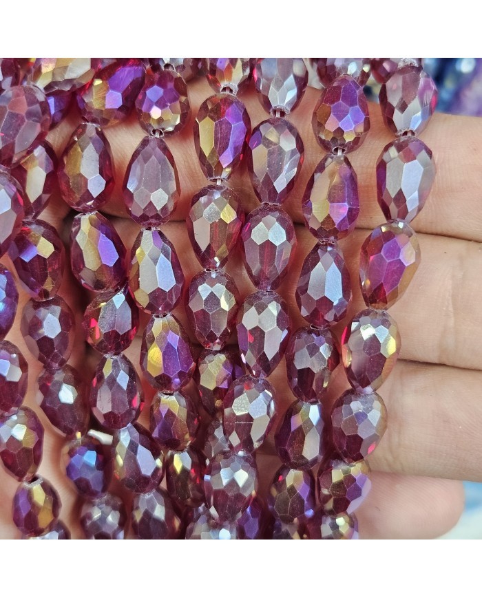 8mm İpe Dizili Damla Kristal Boncuk Şeffaf Janjanlı Bordo - 1 Dizi