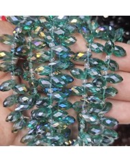 12x5mm İpe Dizili Yandan Delikli Damla Kristal Boncuk Şeffaf Janjanlı Koyu Yeşil - 1 Dizi