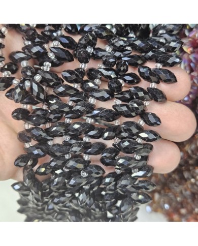 12x5mm İpe Dizili Yandan Delikli Damla Kristal Boncuk Mat Siyah - 1 Dizi