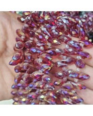 12x5mm İpe Dizili Yandan Delikli Damla Kristal Boncuk Şeffaf Janjanlı Bordo - 1 Dizi
