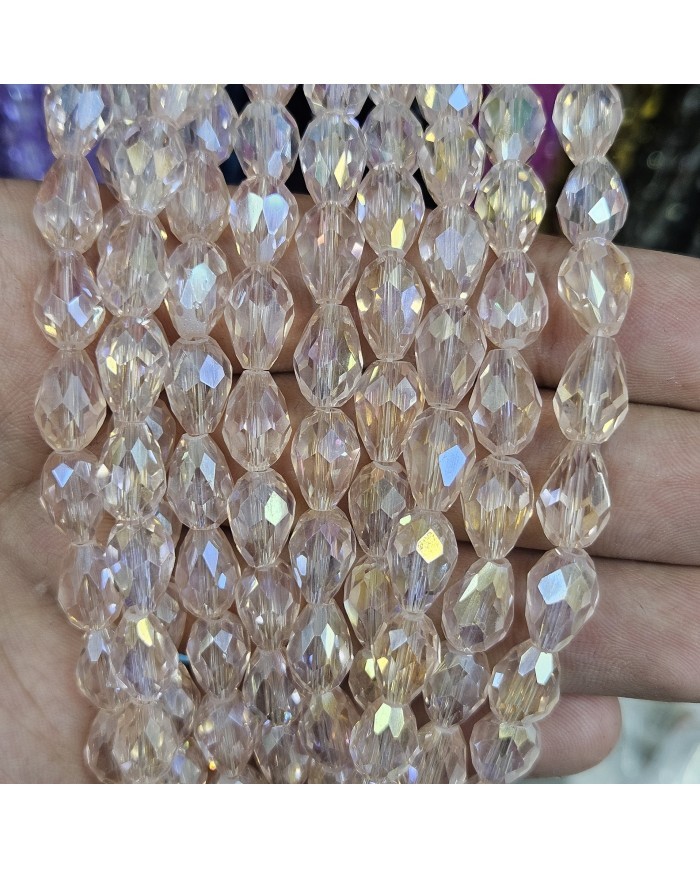 8mm İpe Dizili Damla Kristal Boncuk Şeffaf Janjanlı Soft Şampanya - 1 Dizi