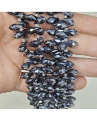12x5mm İpe Dizili Yandan Delikli Damla Kristal Boncuk Mat Janjanlı Antrasit - 1 Dizi