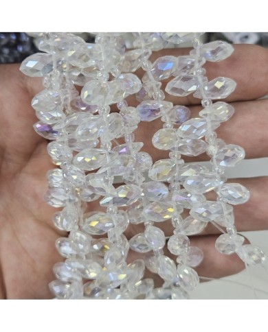 12x5mm İpe Dizili Yandan Delikli Damla Kristal Boncuk Şeffaf Janjanlı Buz Beyazı - 1 Dizi