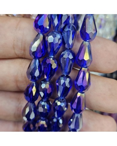8mm İpe Dizili Damla Kristal Boncuk Janjanlı Kobalt Mavi - 1 Dizi