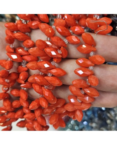12x5mm İpe Dizili Yandan Delikli Damla Kristal Boncuk Mat Nar Çiçeği - 1 Dizi