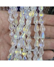 8mm İpe Dizili Damla Kristal Boncuk Şeffaf Janjanlı Beyaz - 1 Dizi