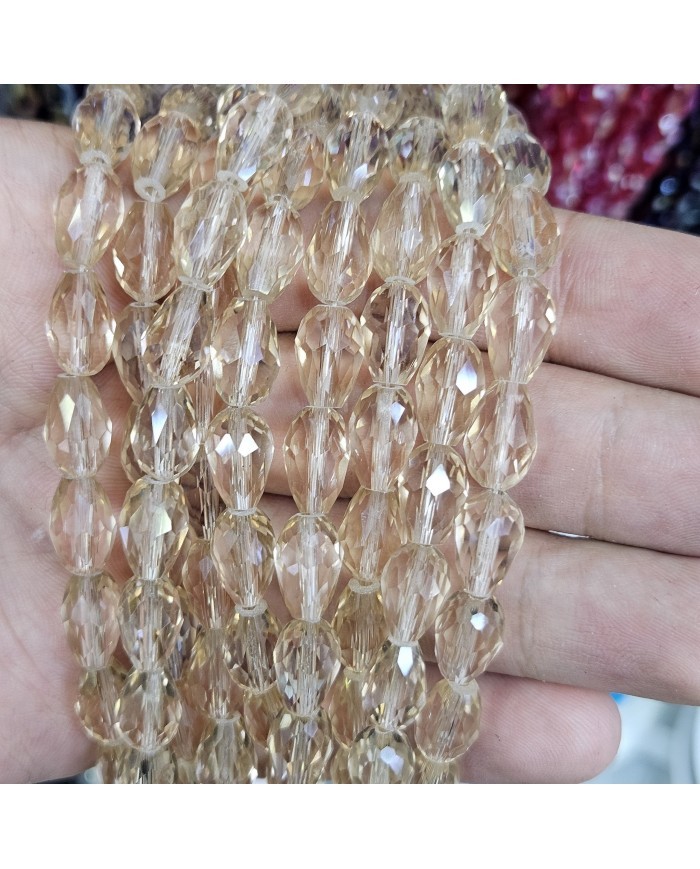 8mm İpe Dizili Damla Kristal Boncuk Şeffaf Janjanlı Açık Sarı - 1 Dizi