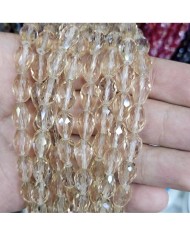 8mm İpe Dizili Damla Kristal Boncuk Şeffaf Janjanlı Açık Sarı - 1 Dizi