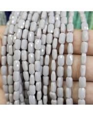 5 Adet İpe Dizili Petekli Elips Kristal Boncuk - Opak Fildişi Gri - 7x4mm