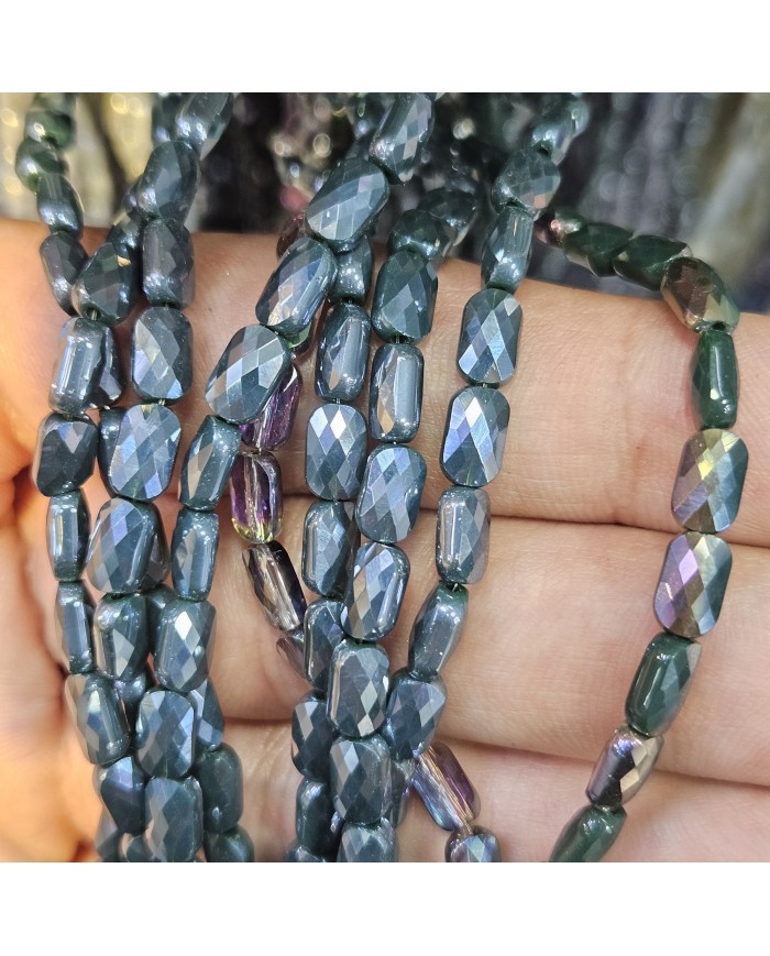 4x7mm İpe Dizili Petekli Elips Kristal Boncuk Metalik Kaplama Antrasit - 1 Dizi