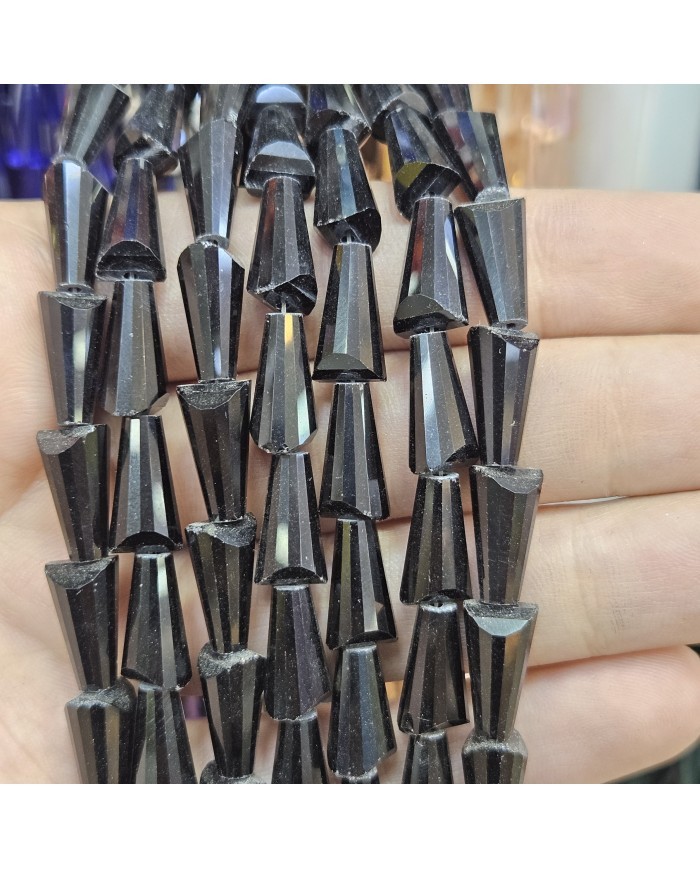8x16mm İpe Dizili Deve Tabanı Huni Kristal Boncuk Metalik Kaplama Antrasit - 1 Dizi