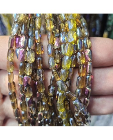 4x7mm İpe Dizili Petekli Elips Kristal Boncuk Metalik Kaplama Janjanlı Altın Karamel - 1 Dizi