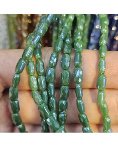 4x7mm İpe Dizili Petekli Elips Kristal Boncuk Mat Zümrüt Yeşil - 1 Dizi