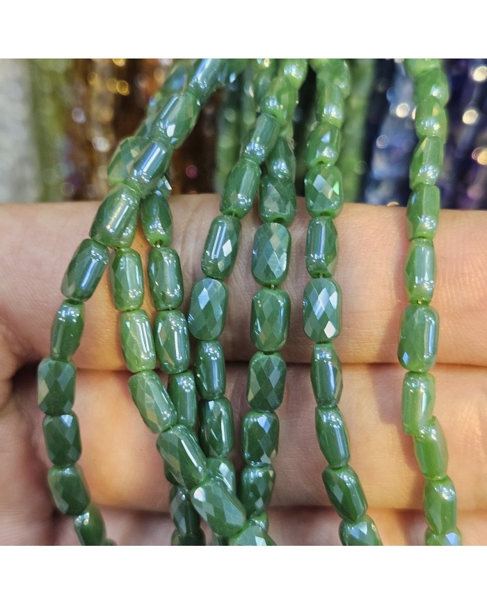 4x7mm İpe Dizili Petekli Elips Kristal Boncuk Mat Zümrüt Yeşil - 1 Dizi