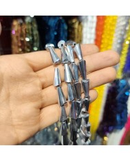 8x16mm İpe Dizili Deve Tabanı Huni Kristal Boncuk Metalik Kaplama Gri - 1 Dizi