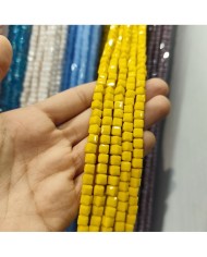 6mm İpe Dizili Küp Kristal Boncuk Mat Neon Sarı - 1 Dizi