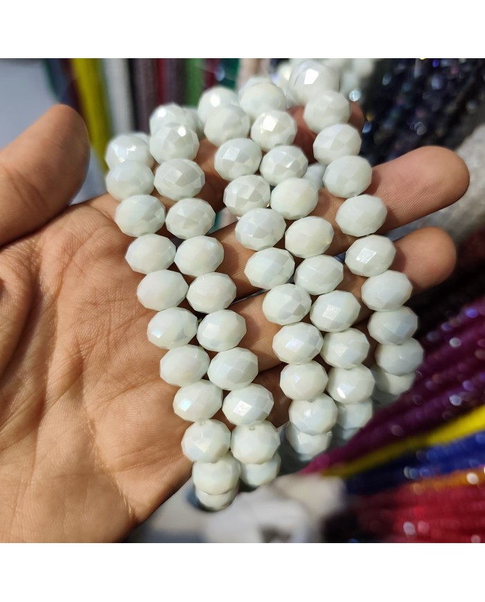 12mm İpe Dizili Kristal Boncuk Mat Beyaz - 1 Dizi