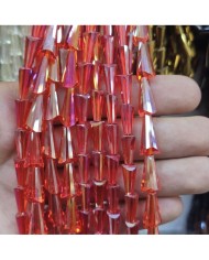 6x12mm İpe Dizili Deve Tabanı Huni Kristal Boncuk Fuşya - 1 Dizi