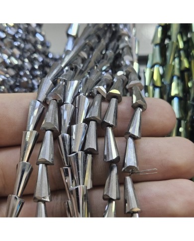 6x12mm İpe Dizili Deve Tabanı Huni Kristal Boncuk Şeffaf Koyu - 1 Dizi