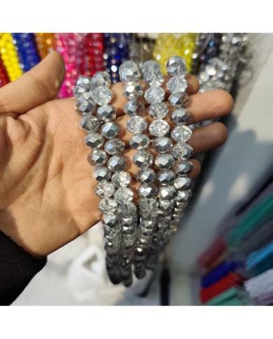 12mm İpe Dizili Kristal Boncuk Metalik Kaplama Aynalı Gri - 1 Dizi