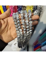 12mm İpe Dizili Kristal Boncuk Metalik Kaplama Aynalı Gri - 1 Dizi