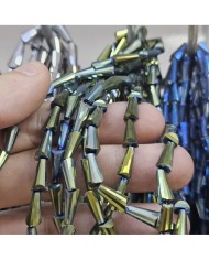 6x12mm İpe Dizili Deve Tabanı Huni Kristal Boncuk Metalik Kaplama Gri - 1 Dizi