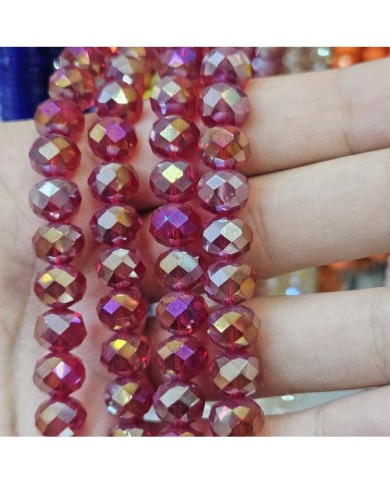 5 Adet İpe Dizili Yuvarlak Kristal Boncuk - Şarap Kırmızı Janjanlı - 10mm