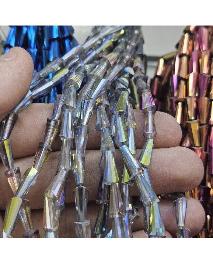 6x12mm İpe Dizili Deve Tabanı Huni Kristal Boncuk Şeffaf Turuncu - 1 Dizi