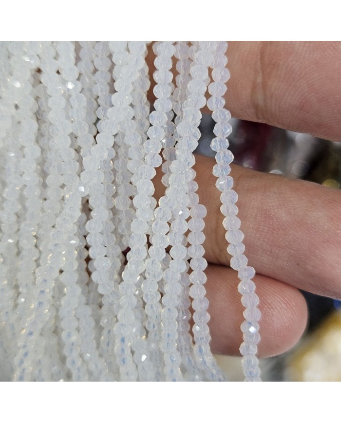 1mm İpe Dizili Kristal Boncuk Mat Buz Beyaz - 10 Dizi