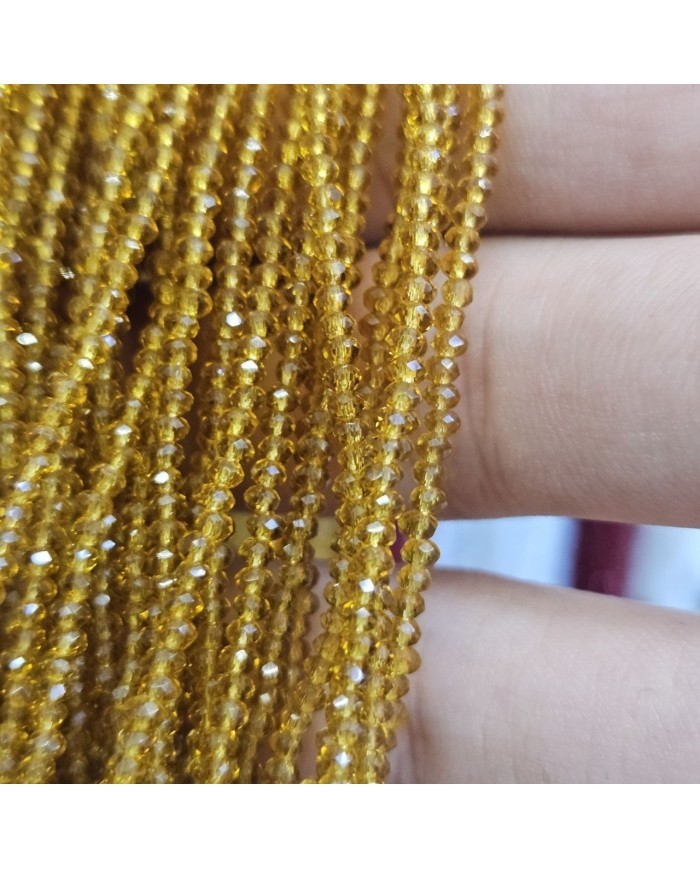 1mm İpe Dizili Kristal Boncuk Şeffaf Altın - 10 Dizi