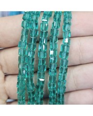 4mm İpe Dizili Küp Kristal Boncuk Şeffaf Zümrüt Yeşili - 1 Dizi