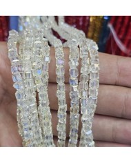 4mm İpe Dizili Küp Kristal Boncuk Şeffaf Janjanlı Beyaz - 1 Dizi