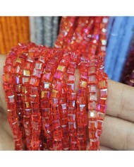 4mm İpe Dizili Küp Kristal Boncuk Mat Kül Gri - 1 Dizi